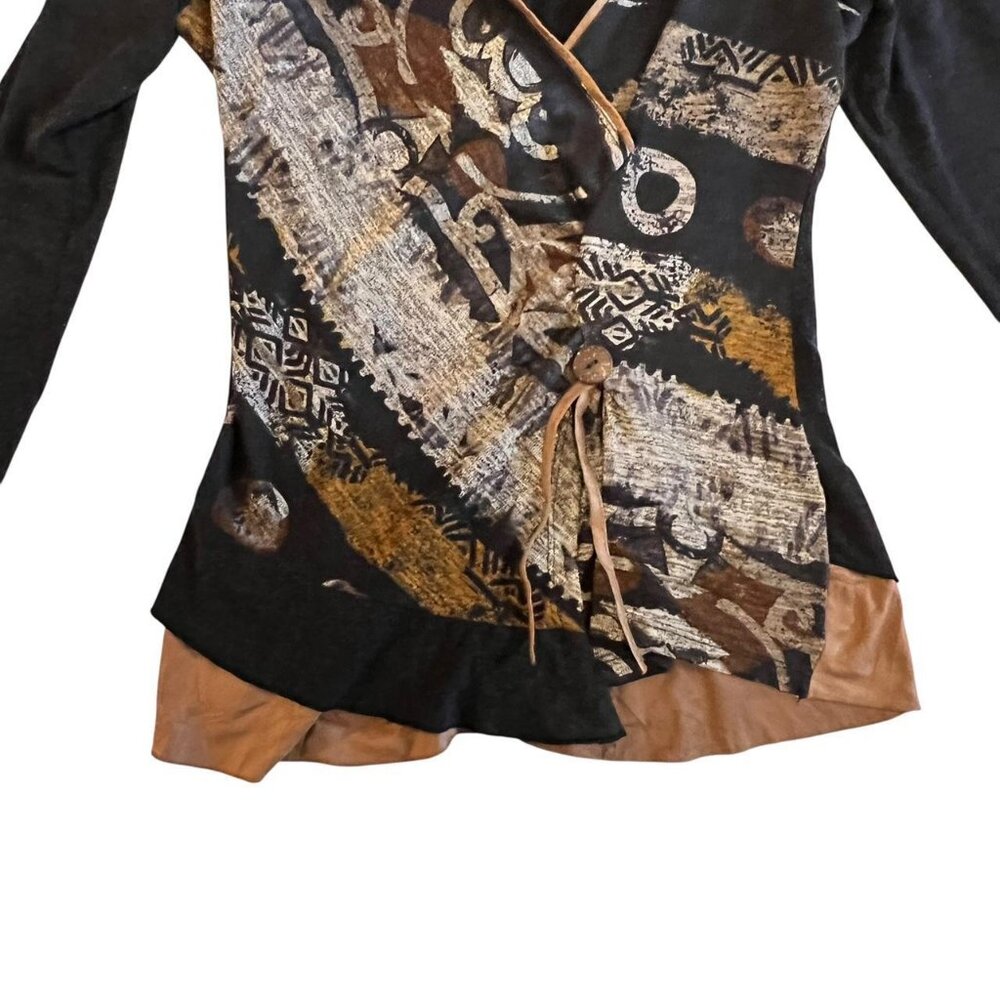 Vintage Abstract Patchwork Wrap Top - image 3